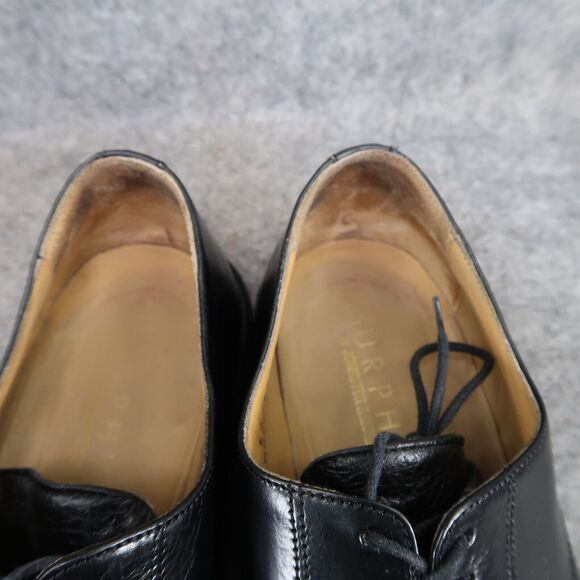 Johnston & Murphy Shoes Mens 10 Oxfords Derby Cap Toe Black Leather Dress Formal - Picture 13 of 14